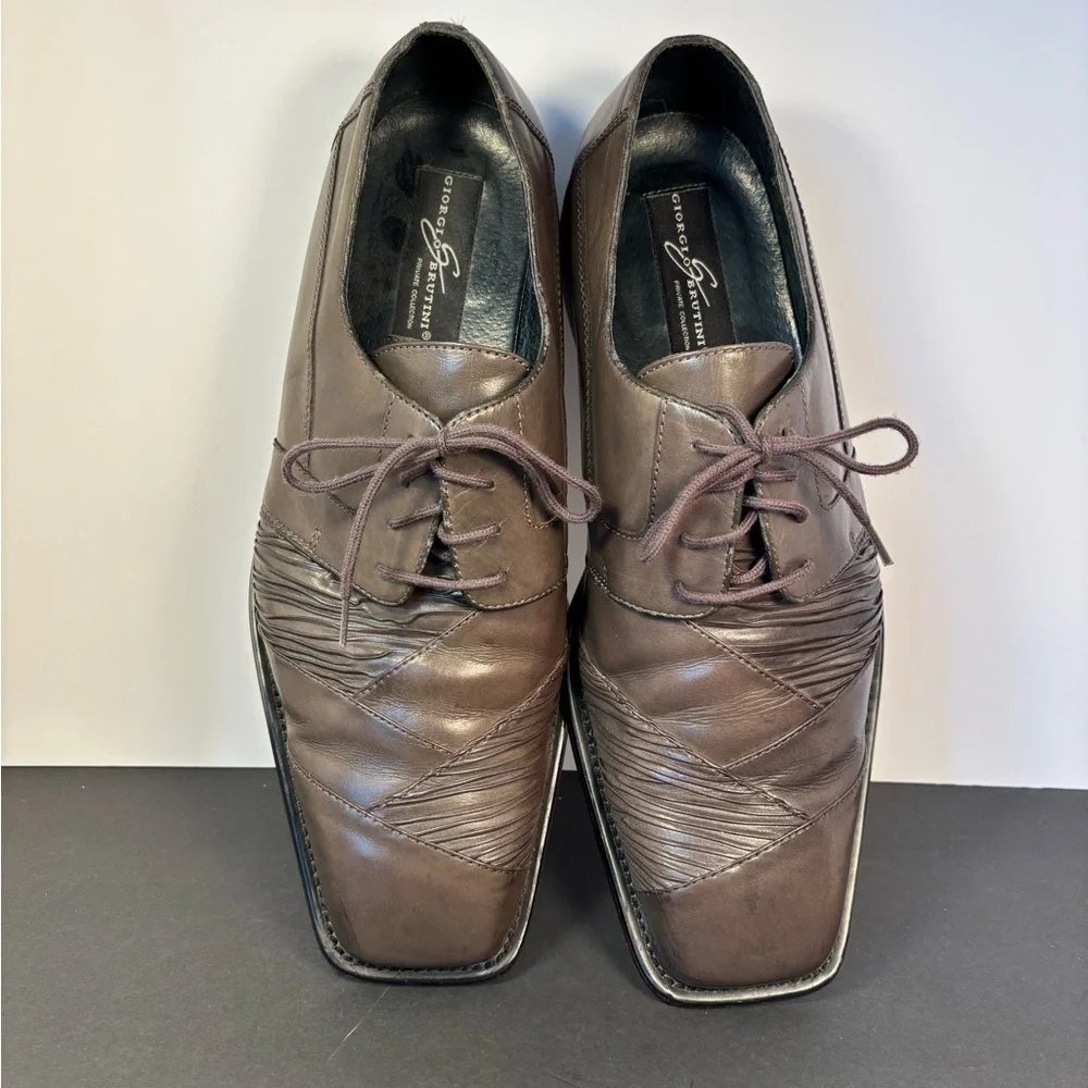 Giorgio Brutini Men’s Leather Oxford 13M Brown Ruched Square Toe Dress Formal